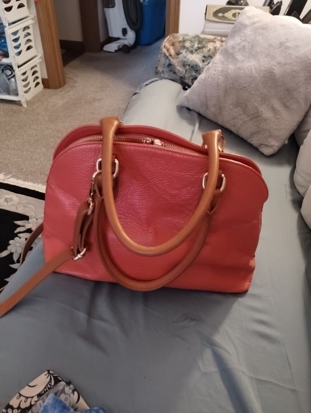 Valentina Orange/Brown Pebbled Leather Dome Satchel